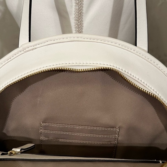 Nine West Round Tote Bag – Beige White Striped Circle Purse with Tassel - Picture 3 of 5